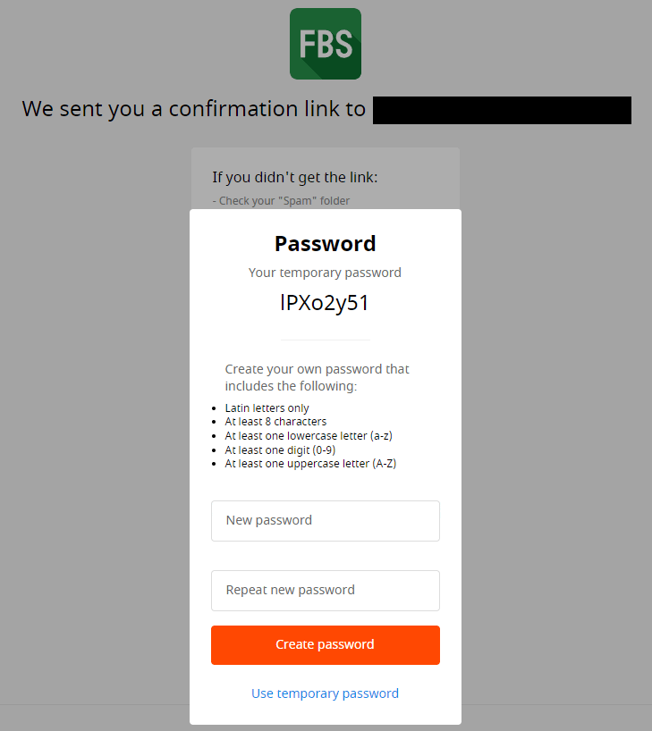 fbs signup password